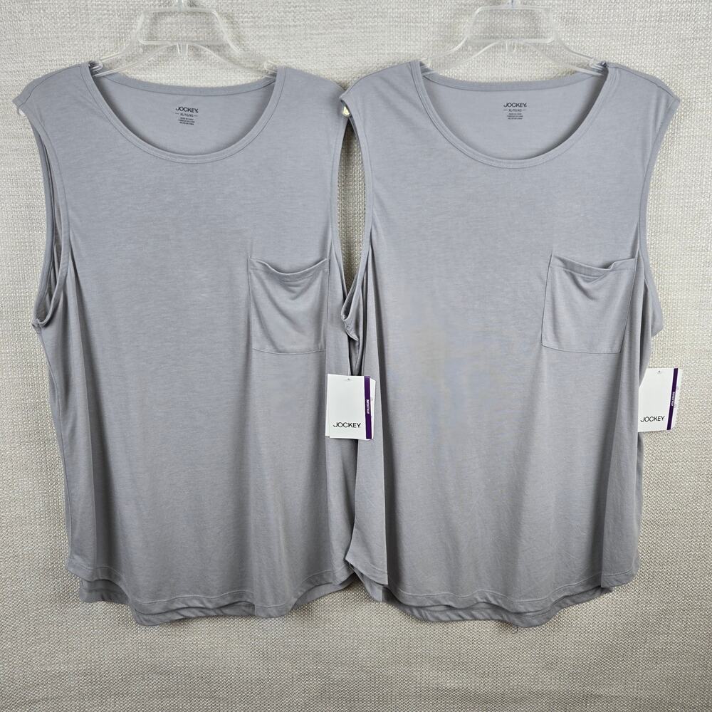 NWT Jockey Women's Sleeveless Pocket Loungewear Tank Tops Gray Size XL Lot of 2